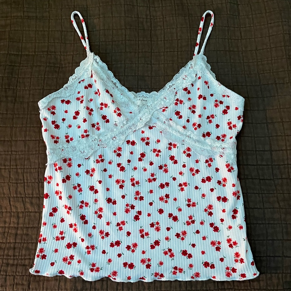 Floral Lace Trim Cami Top